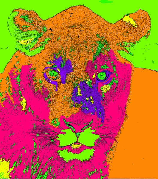 Pop Art Lion Icône Avec Des Taches Couleur — Photo