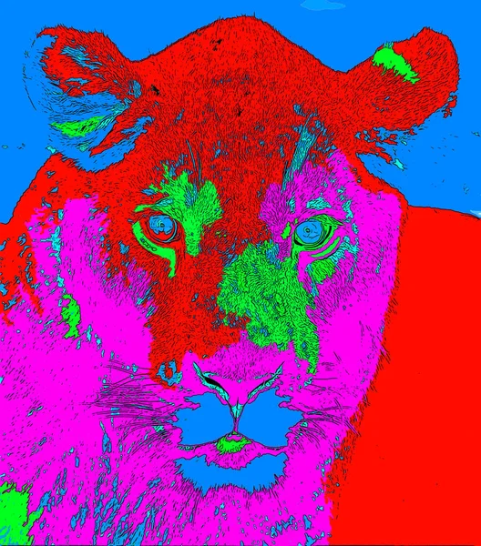 Pop Art Lion Icône Avec Des Taches Couleur — Photo