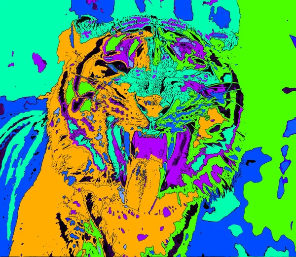 Tigre Signo Ilustración Pop Art Icono Fondo Con Manchas Color — Foto de Stock