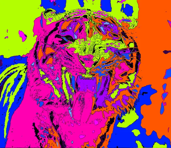 Tiger Signe Illustration Pop Art Icône Fond Avec Des Taches — Photo