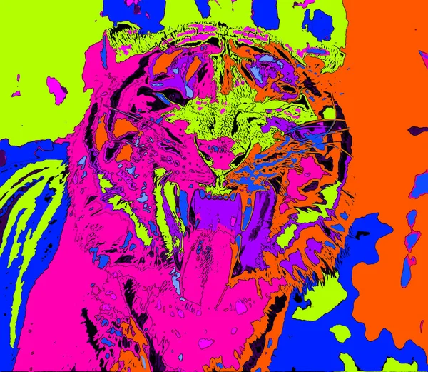 Значок Тигра Ілюстрація Поп Арт Значок Тла Кольоровими Плямами — стокове фото
