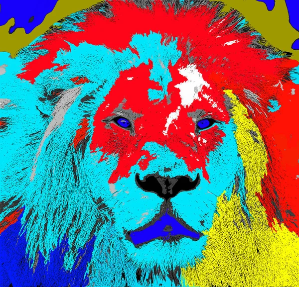 Lion Σημάδι Εικονογράφηση Pop Art Εικονίδιο Φόντου Κηλίδες Χρώματος — Φωτογραφία Αρχείου