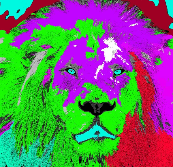 León Signo Ilustración Pop Art Icono Fondo Con Manchas Color — Foto de Stock