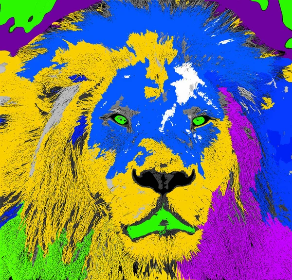 Illustration Signe Lion Icône Fond Pop Art Avec Taches Couleur — Photo