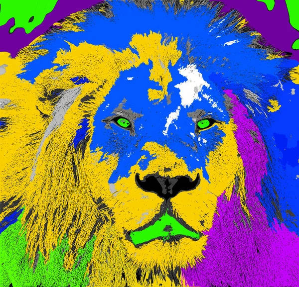 Lion Σημάδι Εικονογράφηση Pop Art Εικονίδιο Φόντου Κηλίδες Χρώματος — Φωτογραφία Αρχείου