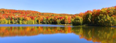 Bromont, Shefford, Quebec eyaleti, Kanada 'nın doğusundaki manzarayı sonbahara bırak.