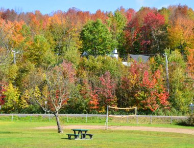 Bromont, Shefford, Quebec eyaleti, Kanada 'nın doğusundaki manzarayı sonbahara bırak.