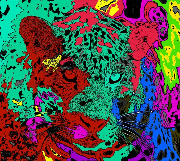 Icono Fondo Arte Pop Ilustración Signo Jaguar Con Manchas Color — Foto de Stock