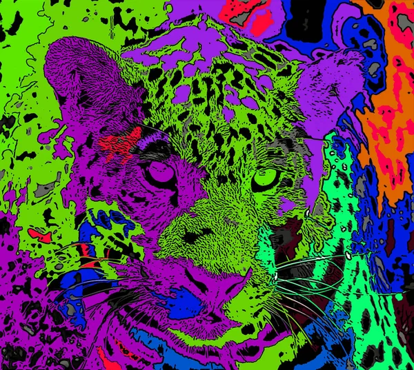 Jaguar Segno Illustrazione Pop Art Icona Sfondo Con Macchie Colore — Foto Stock