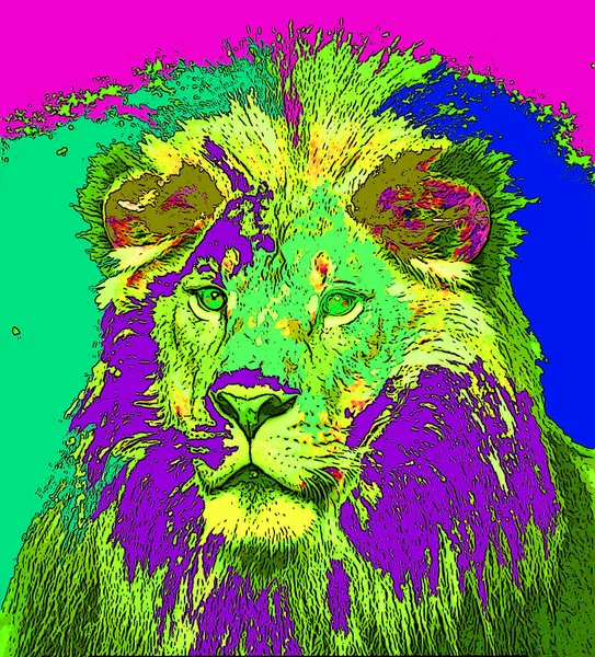 Illustration Signe Lion Icône Fond Pop Art Avec Taches Couleur — Photo