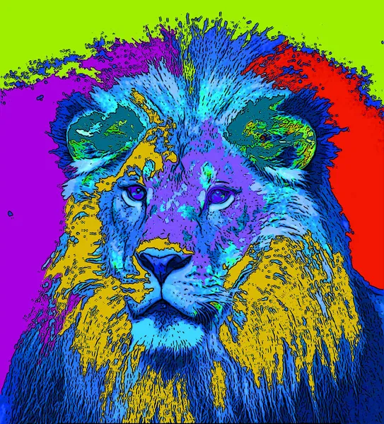 Lion Znak Ilustracja Pop Art Tło Ikona Kolorowe Plamy — Zdjęcie stockowe