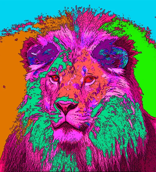 León Signo Ilustración Pop Art Icono Fondo Con Manchas Color —  Fotos de Stock