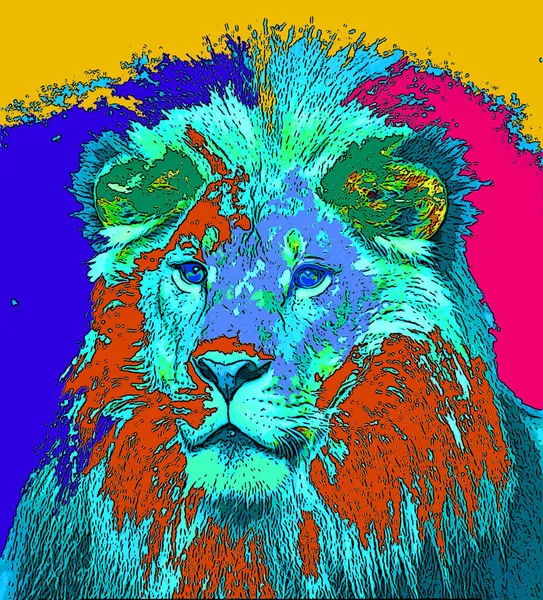 Lion Σημάδι Εικονογράφηση Pop Art Εικονίδιο Φόντου Κηλίδες Χρώματος — Φωτογραφία Αρχείου