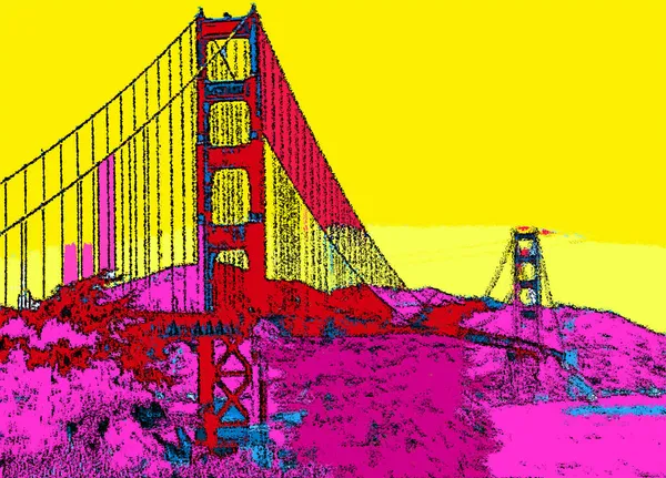 Golden Gate Ponte Sinal Ilustração Pop Art Ícone Fundo Com — Fotografia de Stock