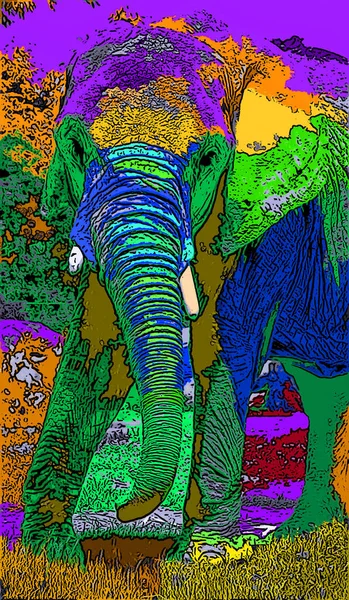Pop Art Olifant Pictogram Met Kleurvlekken — Stockfoto