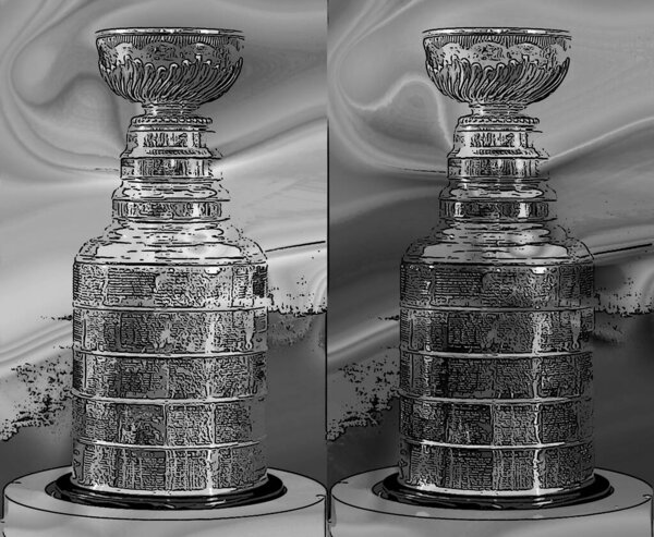 MONTREAL CANADA - 11 19 17: Stanley Cup is the championship trophy awarded annually to the National Hockey League (NHL) sign illustration pop-art background icon with vivid color spots