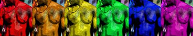 Erkek gövdesi işareti çizimi gay bayrağı renginde pop-art arkaplan simgesi