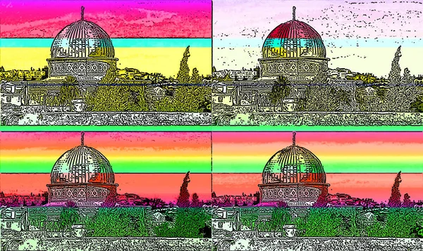 圣殿山耶路撒冷以色列标志着带有色斑的流行艺术背景图标 — 图库照片