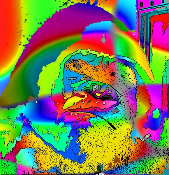 Альбинос Горилла Знак Иллюстрации Поп Арт Иконка Фона Цветными Пятнами — стоковое фото