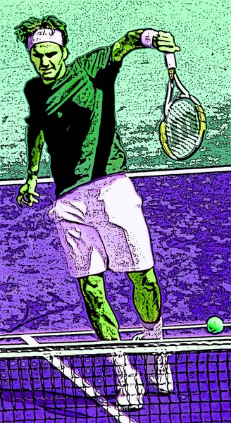 Roger Federer Teken Illustratie Pop Art Achtergrond Pictogram Met Kleurvlekken — Stockfoto