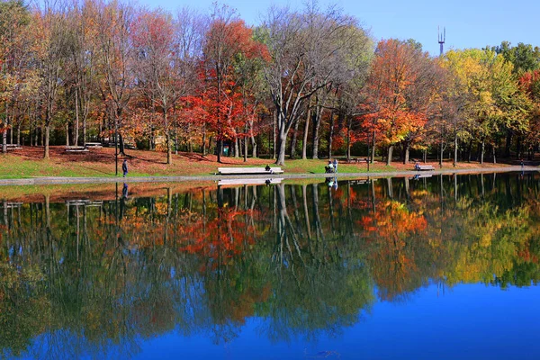 Schöne Herbstlandschaft Mit Park Und See — Stockfoto