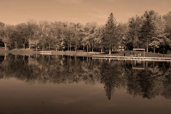 Krásná Podzimní Krajina Parkem Jezerem — Stock fotografie