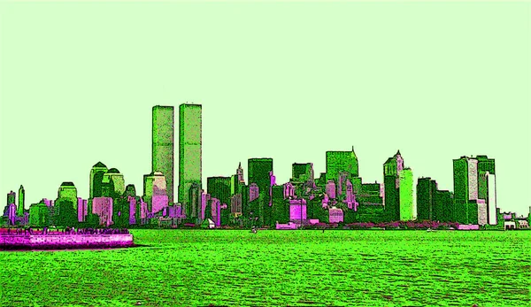 Lower Manhattan 2001 New York City Usa Landscape Pop Art — Stock Photo, Image