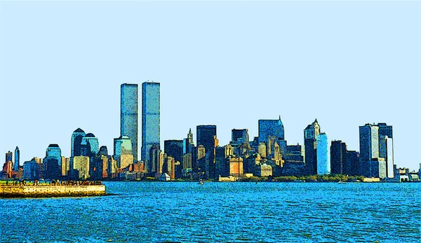 Lower Manhattan 2001 New York City Usa Landscape Pop Art — Stock Photo, Image