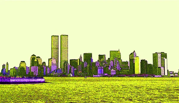 Lower Manhattan 2001 New York City Usa Landscape Pop Art — Stock Photo, Image