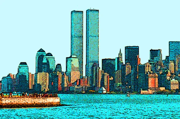 Lower Manhattan 2001 New York City Usa Landscape Pop Art — Stock Photo, Image