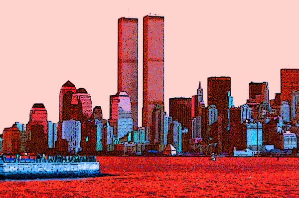 Lower Manhattan 2001 New York City Usa Landscape Pop Art — Stock Photo, Image