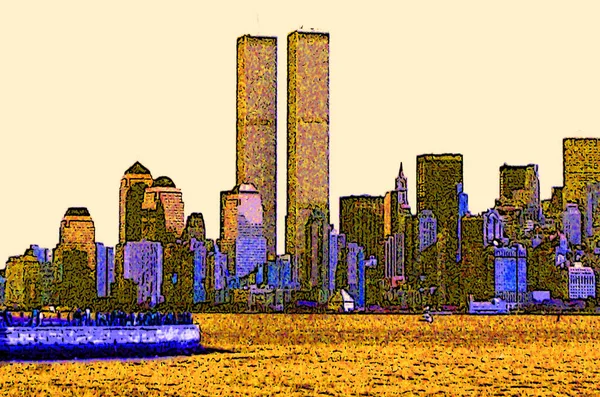 Нижній Мангеттен Після 2001 Нью Йорк Пейзаж Сша Поп Арт — стокове фото