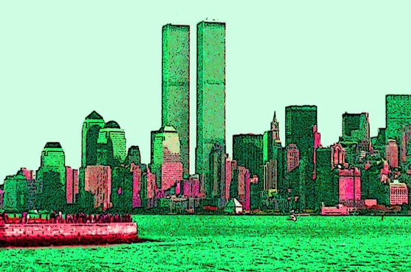 Lower Manhattan Vor Und Nach Dem 2001 New York City — Stockfoto