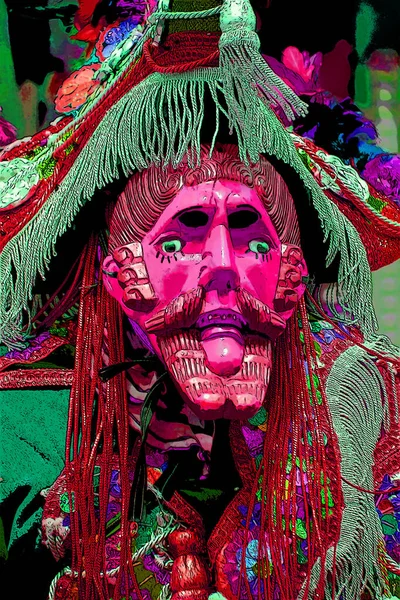 Guatemalas Fiesta Maskerade Dansare Underteckna Illustration Pop Art Bakgrund Ikon — Stockfoto