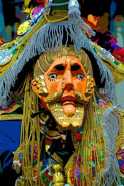 Gwatemalska Fiesta Zamaskowani Tancerze Podpis Ilustracja Pop Art Tło Ikona — Zdjęcie stockowe