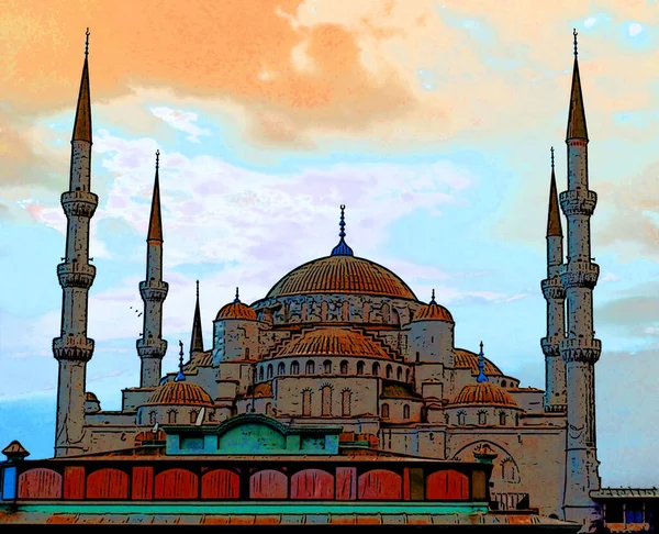 Kék Mecset Jel Illusztráció Pop Art Háttér Ikon Színes Foltok — Stock Fotó