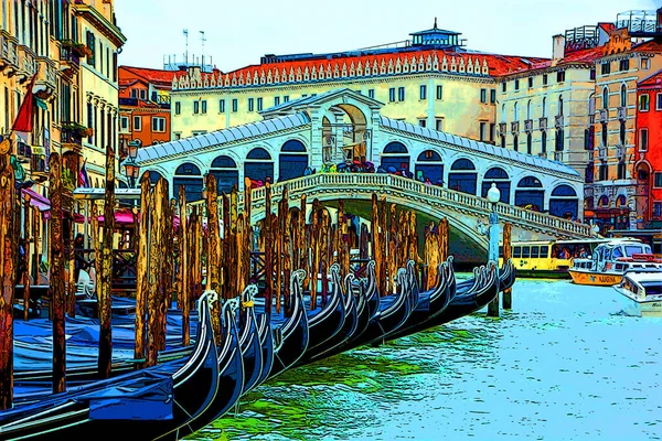 Puente Rialto Gran Canal Venecia Italia Con Góndola Famosa Sorprendente — Foto de Stock