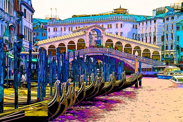 Ponte Rialto Grande Canale Venezia Italia Con Gondola Famoso Sorprendente — Foto Stock