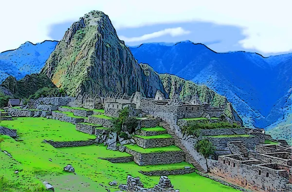 Machu Picchu Een 15E Eeuwse Inca Citadel Peru Teken Illustratie — Stockfoto