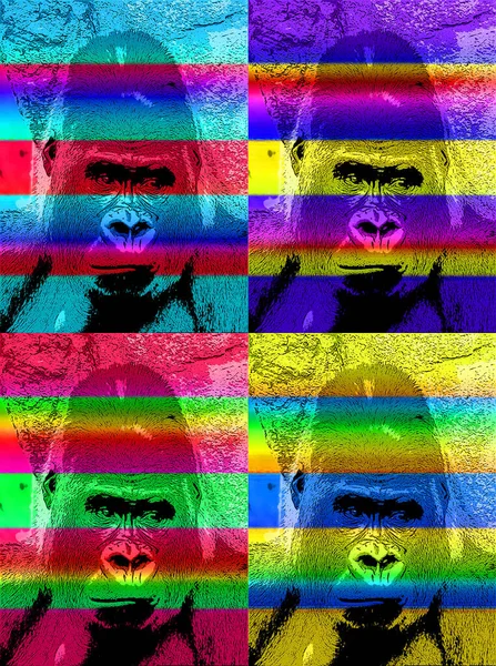 Gorilla Segno Illustrazione Pop Art Icona Sfondo Con Linee Colore — Foto Stock