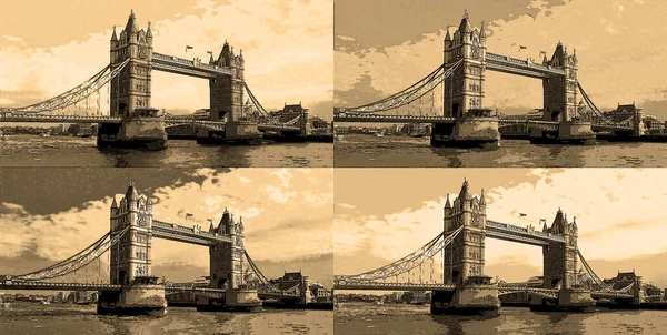 London Tower Bridge Wielka Brytania Znak Ilustracja Pop Art Tło — Zdjęcie stockowe