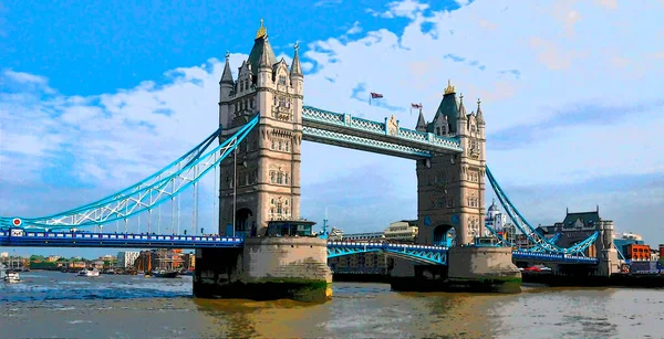 伦敦塔桥 London Tower Bridge 英国标识显示带有色斑的流行艺术背景图标 — 图库照片