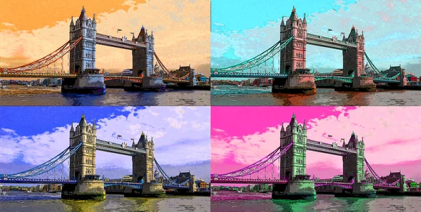 London Tower Bridge Wielka Brytania Znak Ilustracja Pop Art Tło — Zdjęcie stockowe