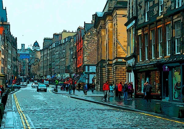 皇家大道 Royal Mile 是由一系列街道组成的 这些街道是爱丁堡老城的主要大道 展示着带有彩色斑点的流行艺术背景图标 — 图库照片