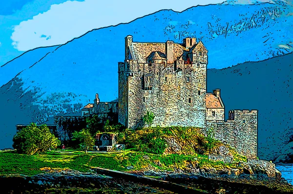 Eilean Donan Castle Una Pequeña Isla Signo Loch Duich Ilustración — Foto de Stock