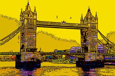 London Tower Bridge UK renk lekeli pop-art arkaplan simgesini imzaladı