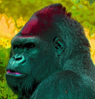 Goril işareti renk lekeli pop-art arkaplan simgesi