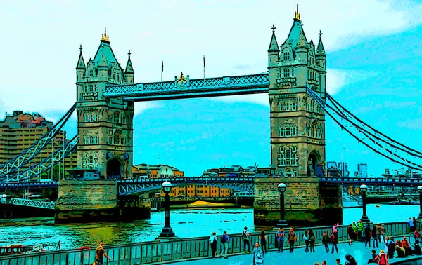 Лондонский Тауэрский Мост Великобритания Значок Иллюстрации Поп Арт Фон Значок — стоковое фото