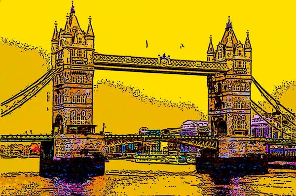 London Tower Bridge Teken Illustratie Pop Art Achtergrond Pictogram Met — Stockfoto