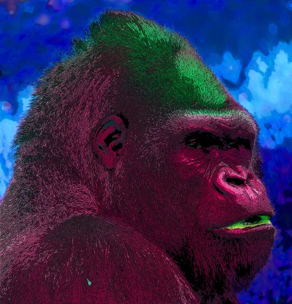 Gorilla Tecken Illustration Pop Art Bakgrund Ikon Med Färg Fläckar — Stockfoto